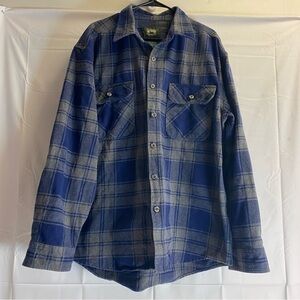 Stillwater Supply Co. Blue & Gray Plaid Flannel Shirt | Size XL